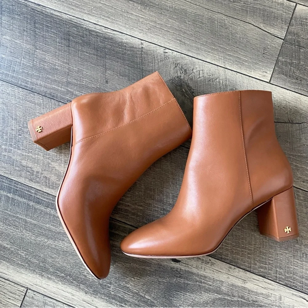 NWT Tory Burch Brooke Tan Camel Ankle Booties Leather Classic Fall Size 11